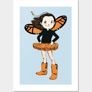Cute Monarch Butterfly Girl Posters and Art